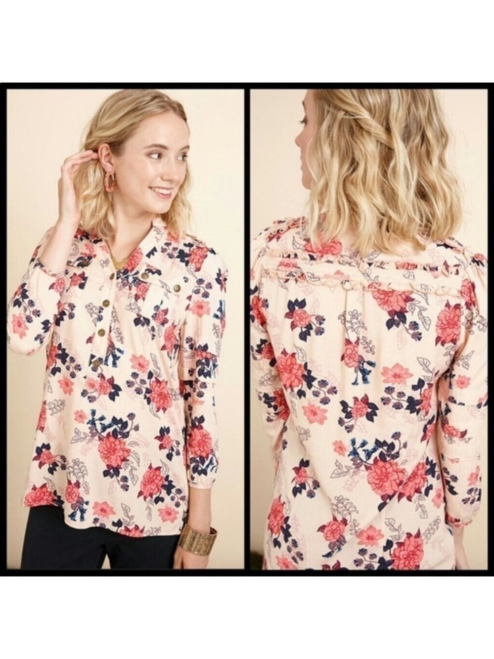 Matilda Jane Floral Semi Button Down Top